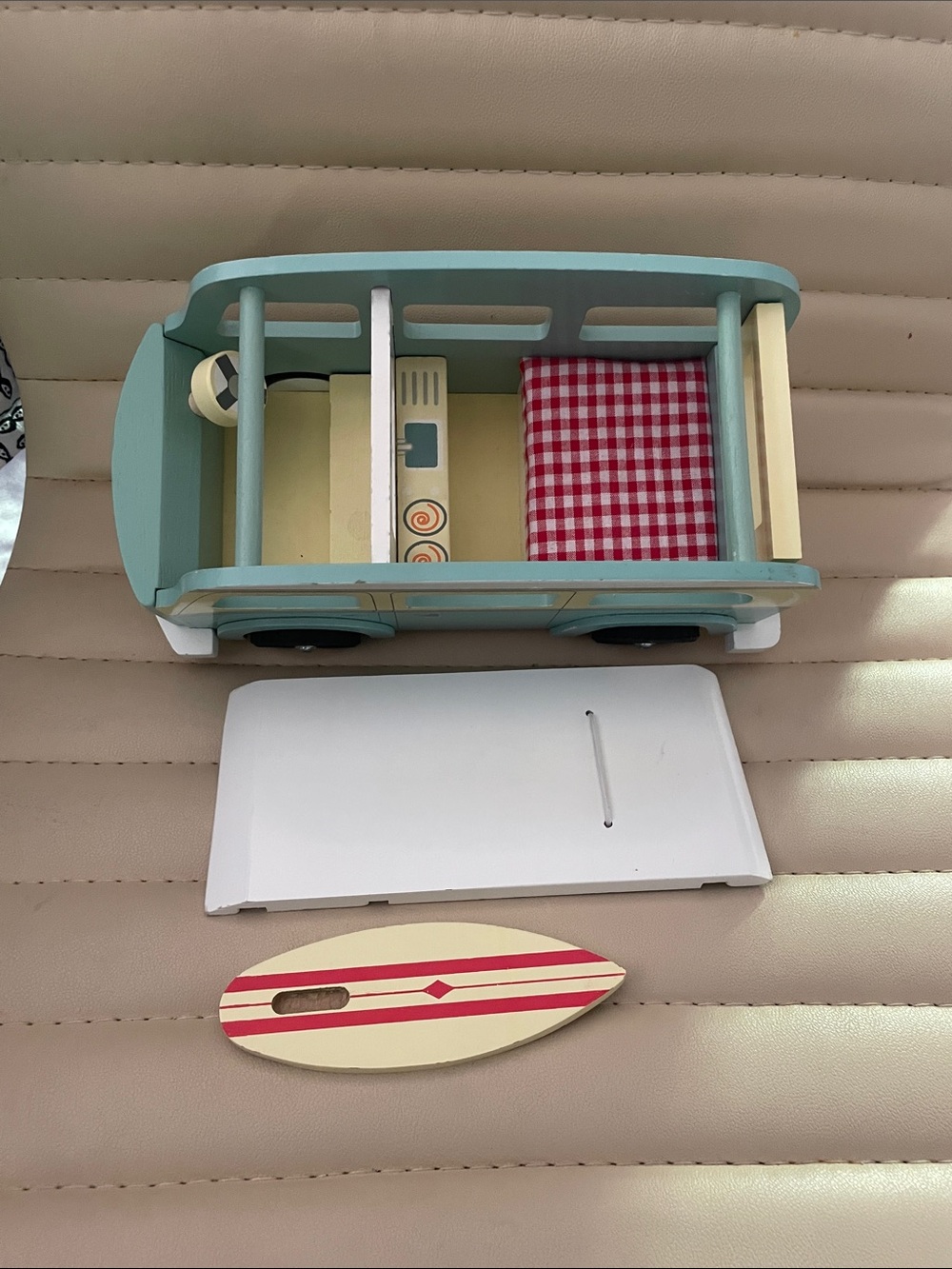 Wooden Retro Camper Van Toy in Mint and Cream with Surfboard - Picture 8 of 8